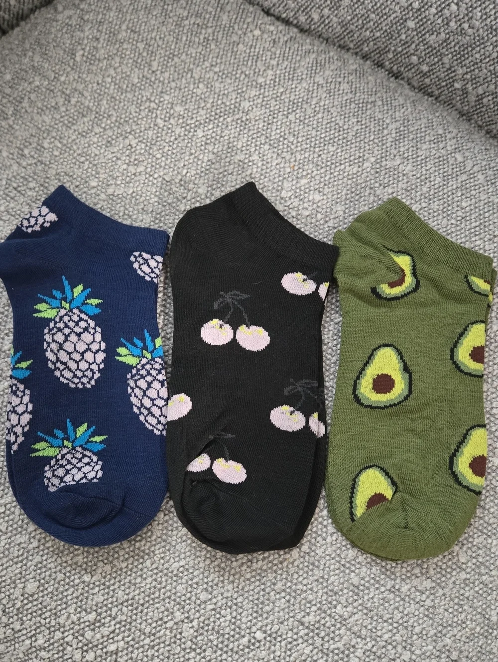 Ladies/Girls Fun Fruit Ankle Socks - Black, Green & Blue (3-Pack)